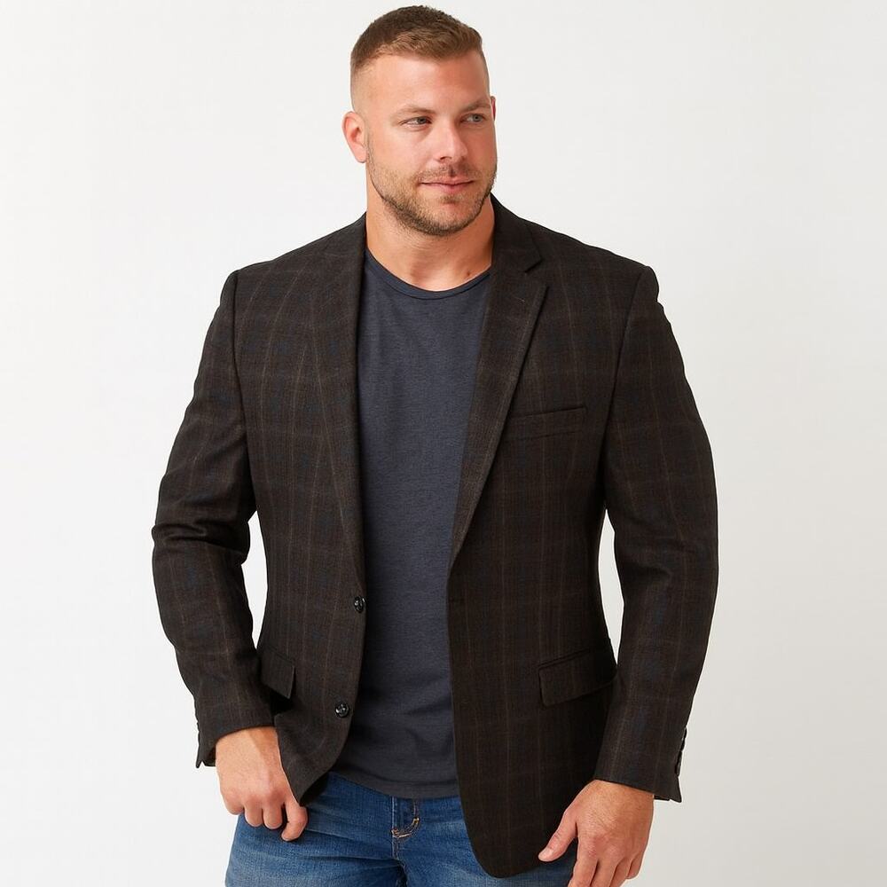 Jean-Paul‎ Germain Men's windowpane plaid double breasted wool sport coat